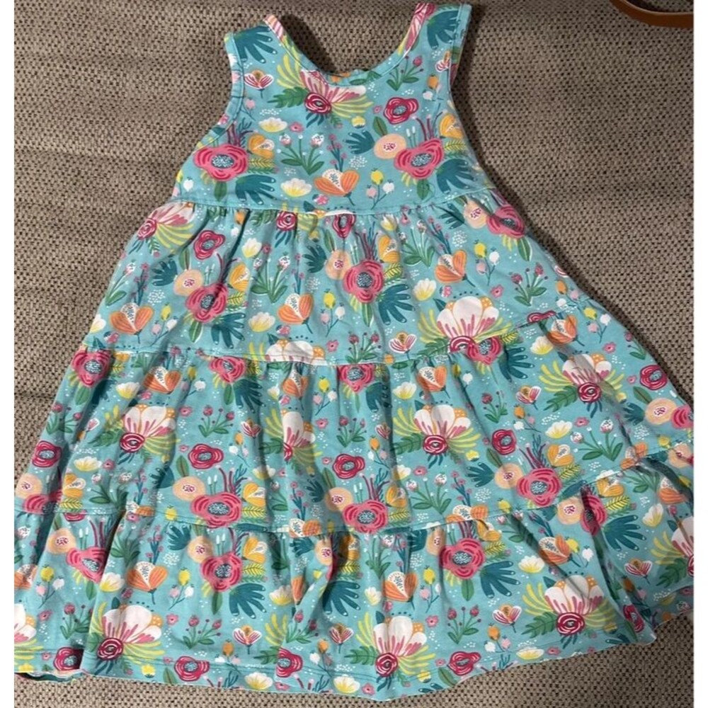 RuffleButts Girls Size 5 Teal Floral Tiered Twirl Dress